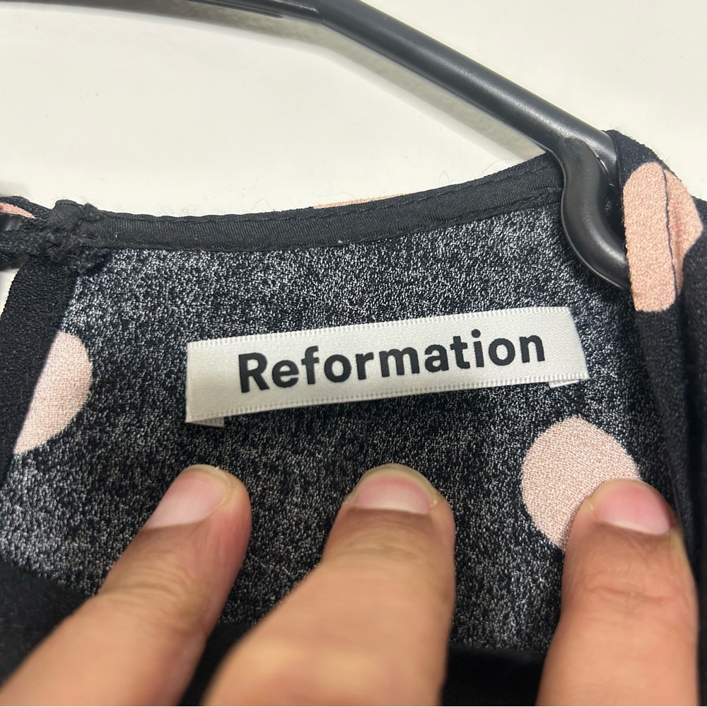 Reformation Black and Pink Polka Dot Long Sleeve Dress - Picture 5 of 9